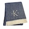 Homeroots 55" X 70" Navy Blue White Herringbone Cotton Blend K Initial Throw Blanket with Tassels Embroidery 680222 - alternate 1