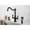 Kingston Brass Two-Handle Single-Hole Kitchen Faucet with Brass Sprayer, Matte Black KS1770ALBS - alternate 4