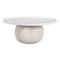 Homeroots 35" White and Natural Wood And Faux Marble Round Pedestal Coffee Table 565074 - alternate 3
