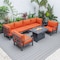 Leisuremod Hamilton 7-Piece Aluminum Patio Conversation Set with Fire Pit Table And Cushions, Orange HSFBL-7OR - alternate 4
