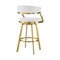 Homeroots 30" White and Gold Faux Leather and Stainless Steel Low Back Bar Height Swivel Bar Chair 569175 - alternate 3