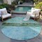 Homeroots 8' Teal Blue And Gold Round Abstract Washable Indoor Outdoor Area Rug 618633 - alternate 2