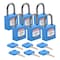Brady Lockout Padlock, Keyed Alike, Nylon, Blue, 1 in Shackle Height, 1 3/16 in Body Width, 1 No. of Keys CPPL-BLU-25AL-KA6 - alternate 1