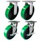 Hyw Products Heavy Duty Caster Set 8in Green Polyurethane on Cast Iron Wheels, 2 Rigid & 2 Swivel w/ Brake, 4PK 40-80R-A1-PC-2,40-80S-A1-PC-TB-2 (G) - alternate 1