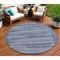 Homeroots 8' Blue And Charcoal Round Striped Washable Indoor Outdoor Area Rug 631487 - alternate 1