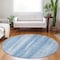 Homeroots 8' Sky Blue And Denim Blue Round Botanical Leaves Washable Indoor Outdoor Area Rug 581986 - alternate 3