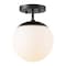 Jonathan Y Marcel Bistro 7.75" 1-Light Bohemian Farmhouse Iron/Frosted Glass LED Semi Flush Mount, Black/White JYL7499C - alternate 1