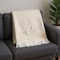 Homeroots 55" X 70" Linen White Herringbone Cotton Blend C Initial Throw Blanket with Tassels Embroidery 680605 - alternate 2
