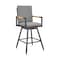 Armen Living Crown Outdoor Patio Swivel Bar Stool in Black Aluminum with Wood Accent and Dark Gray Cushions LCCRSWBABLKDGRY30 - alternate 1