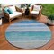 Homeroots 8' Sky Blue Round Striped Washable Indoor Outdoor Area Rug 608141 - alternate 1
