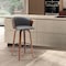 Homeroots 26" Gray and Wood Brown Faux Leather with Solid Wood Swivel Counter Height Bar Chair 534416 - alternate 3