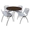 Regency Round Kahlo Breakroom Table W/ 4 M Stack Chairs, 36 in W, 36 in L, Neo Walnut TPL36RNDNWCM47GY - alternate 1