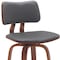 Homeroots 30" Gray And Wood Brown Faux Leather Swivel Low Back Bar Height Bar Chair 534435 - alternate 3