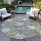 Homeroots 8' Gray Beige And Olive Green Round Botanical Leaves Washable Indoor Outdoor Area Rug 618402 - alternate 1