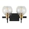 Jonathan Y Marais 14.5" 2-Light Iron/Glass Rustic Vintage LED Vanity Light, Black/Brass Gold JYL3527A - alternate 2