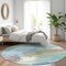 Homeroots 8' Sky Blue And Teal Blue Round Abstract Washable Indoor Outdoor Area Rug 611254 - alternate 4