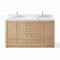 Homeroots 60" Natural Wood Double Bathroom Vanity With White And Gray Quartz Countertop 714297 - alternate 1