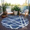 Homeroots 8' Navy Blue And Ivory Round Geometric Washable Indoor Outdoor Area Rug 600476 - alternate 4