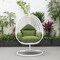 Leisuremod White Wicker Hanging Egg Swing Chair with Dark Green Cushions ESCW-40DG - alternate 3