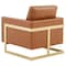 Leisuremod Lincoln Leather Accent Armchair with Gold Frame, Cognac Tan LA31BR-L - alternate 3