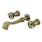 Kingston Brass Two-Handle Wall Mount Tub Faucet with Knurled Handle, Antique Brass KS5023RKX - alternate 1