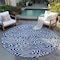 Homeroots 8' Navy Blue And Ivory Round Abstract Washable Indoor Outdoor Area Rug 598982 - alternate 2