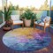 Homeroots 8' Gold Yellow And Teal Blue Round Abstract Washable Indoor Outdoor Area Rug 617355 - alternate 3
