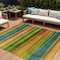 Homeroots 8' X 10' Green Teal Blue And Copper Striped Washable Indoor Outdoor Area Rug 631212 - alternate 1