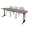 Regency Cain T-Base Training Seminar Table W/ 3 M Stack Chairs, 84 in W, 24 in L, Noble Oak MTRCT8424NO47GY - alternate 1