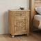 Homeroots 22" Brown Solid Wood Distressed Carved Floral One Drawer Nightstand 720642 - alternate 2