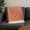 Homeroots 55" X 70" Terra Cotta White Herringbone Cotton Blend S Initial Throw Blanket w/ Tassels Embroidery 680596 - alternate 3