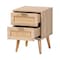 Baxton Studio Baird Mid-Century Modern Light Oak Brown Finished Wood and Rattan 2-Drawer Nightstand 176-11249-Zoro - alternate 2