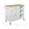 Homeroots 42in Natural and White Butcher Block and Iron Rolling Kitchen Cart With Storage 402544 - alternate 3