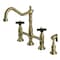 Kingston Brass Bridge Kitchen Faucet with Brass Sprayer, Antique Brass KS1273PKXBS - alternate 1