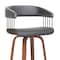 Armen Living Topanga 26in Swivel Walnut Wood Counter Stool in Gray Faux Leather with Golden Bronze Metal LCTOBAWAGRY26 - alternate 2