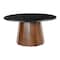 Homeroots 35" Black and Walnut Genuine Marble and Solid Wood Round Pedestal Coffee Table 565083 - alternate 5