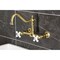 Kingston Brass Two-Handle Wall Mount Bridge Kitchen Faucet, Brushed Brass KS1247PX - alternate 2