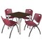 Regency Square Kee Breakroom Table W/ 4 M Stack Chairs, 30 in W, 30 in L, Neo Walnut TB3030NWBPCM47BY - alternate 1