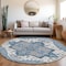 Homeroots 8' Blue Gray And Ivory Round Oriental Washable Indoor Outdoor Area Rug 600146 - alternate 2