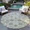 Homeroots 8' Ivory Green And Brown Round Floral Washable Indoor Outdoor Area Rug 603469 - alternate 3