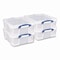 Really Useful Box Snap-Lid Storage Bin, 4.49 gal, 11in x 18in x 4in, Clear/Blue, 4PK 17C-PK4CB - alternate 1