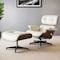 Homeroots 35" Beige and Dark Brown Genuine Leather Tufted Swivel Lounge Chair With Ottoman 526373 - alternate 3