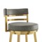 Homeroots 30" Gray and Gold Faux Leather and Stainless Steel Low Back Bar Height Swivel Bar Chair 569171 - alternate 2