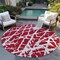 Homeroots 8' Round Red and White Round Abstract Washable Non Skid Indoor Outdoor Area Rug 559321 - alternate 2