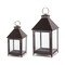 Homeroots Set of Two Black Geometric Iron And Glass Floor Lantern Candle Holders, 2PK 517596 - alternate 1