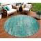 Homeroots 8' Teal Blue Aqua And Gray Round Striped Washable Indoor Outdoor Area Rug 577267 - alternate 1