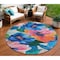 Homeroots 8' Navy Blue And Sky Blue Round Floral Washable Indoor Outdoor Area Rug 611073 - alternate 1