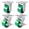 Hyw Products Heavy Duty Caster Set 4in Green Polyurethane on Cast Iron Wheels, 2 Rigid & 2 Swivel w/ Brake, 4PK 40-40R-A1-PC-2,40-40S-A1-PC-TB-2 (G) - alternate 1