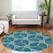 Homeroots 8' Teal Blue And Beige Round Geometric Washable Indoor Outdoor Area Rug 613526 - alternate 4