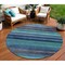Homeroots 8' Teal Blue Aqua And Navy Blue Round Striped Washable Indoor Outdoor Area Rug 631223 - alternate 1